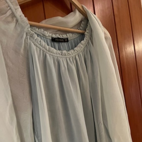 Italian Silk Flowy Pale Blue Top NWOT - Picture 4 of 15